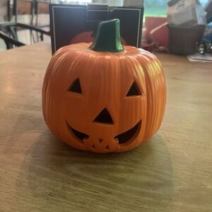 Vintage Halloween Earthenware Pumpkin Jack O' Lantern Ceramic w/Box for votive‎